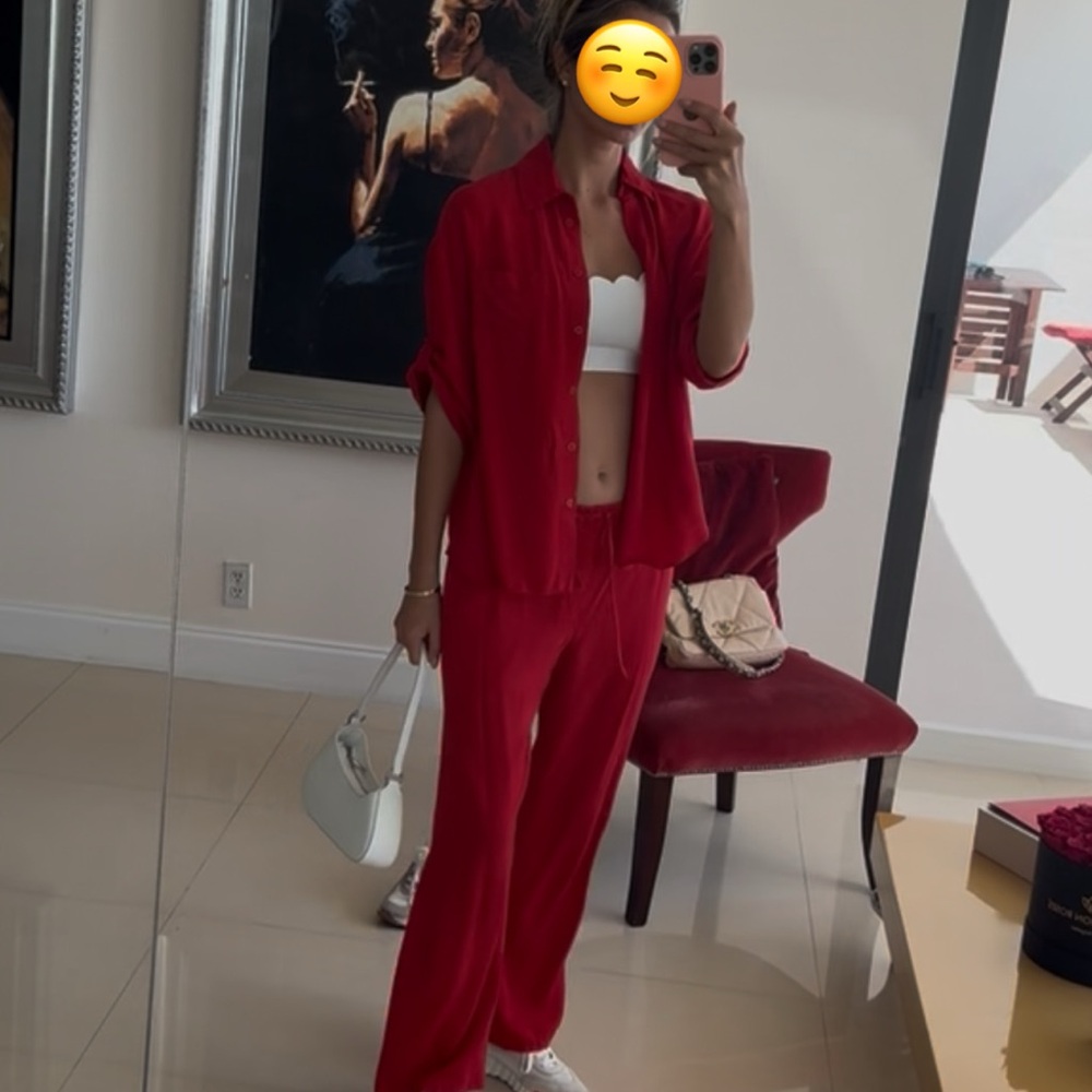 Zara Red Wide Leg Pants & Shirt Set